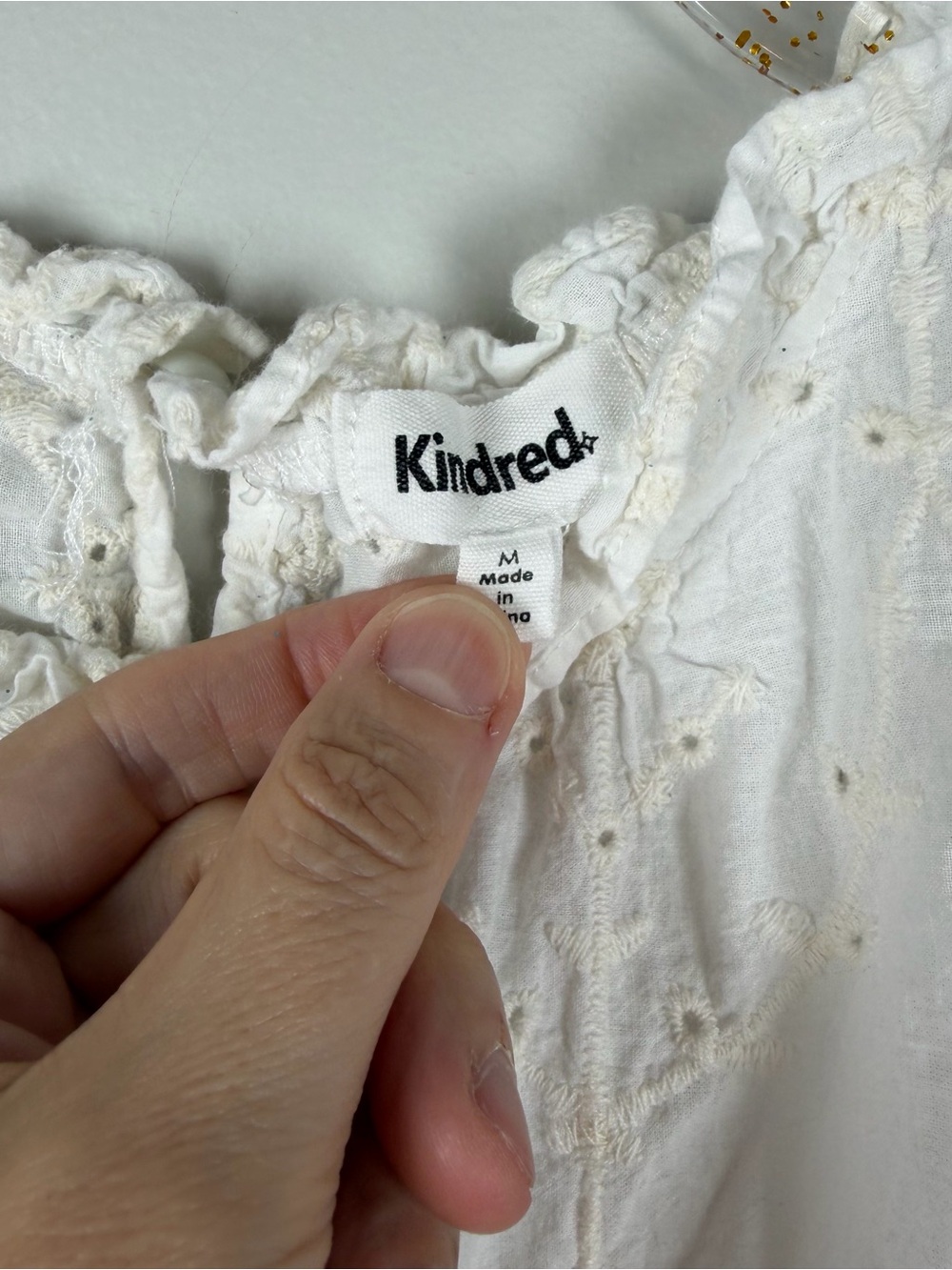 Anthropologie Kindred White Eyelet Embroidered Ruffle Cottagecore Top Medium - Picture 5 of 10